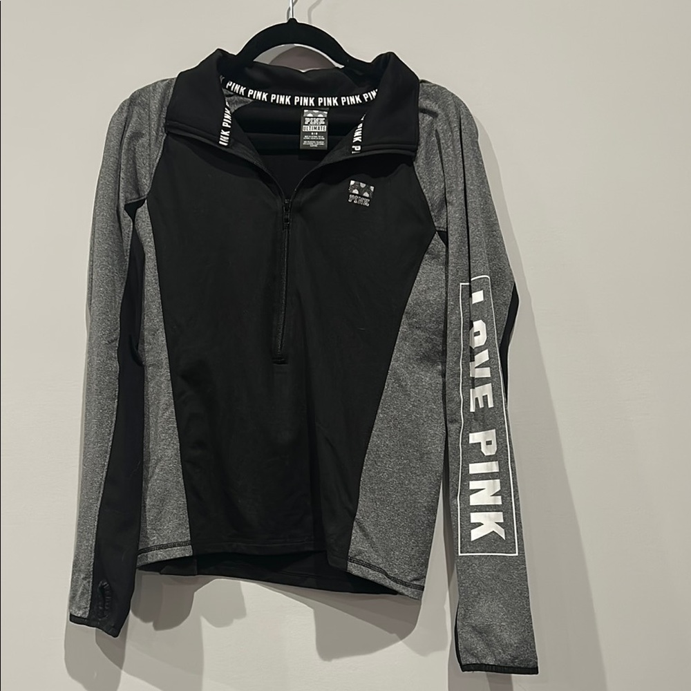 Victoria's Secret PINK Black and Gray Quarter-Zip Pullover